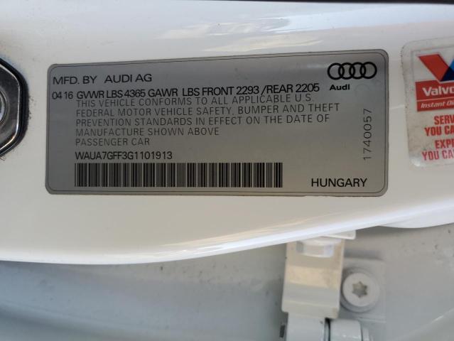 WAUA7GFF3G1101913 - 2016 AUDI A3 PREMIUM WHITE photo 12