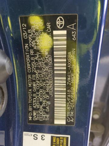 JTDZN3EU7C3115087 - 2012 TOYOTA PRIUS V BLUE photo 12