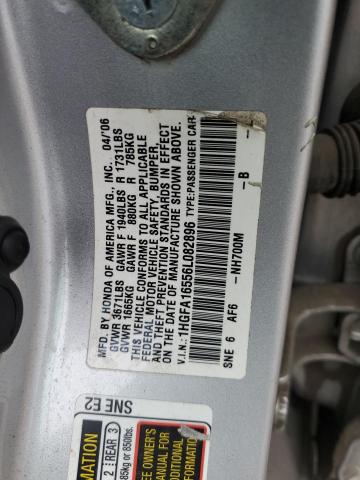 1HGFA16556L082896 - 2006 HONDA CIVIC LX SILVER photo 12