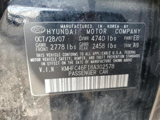 KMHFC46F18A302578 - 2008 HYUNDAI AZERA SE BLACK photo 12