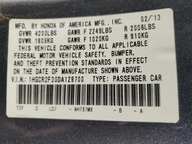 1HGCR2F30DA129700 - 2013 HONDA ACCORD LX GRAY photo 12