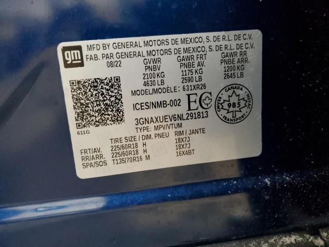 3GNAXUEV6NL291813 - 2022 CHEVROLET EQUINOX LT BLUE photo 13