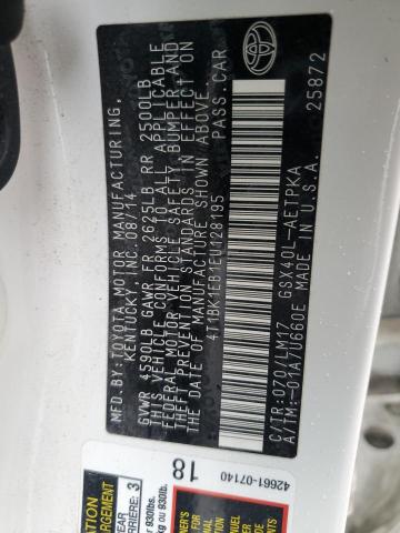 4T1BK1EB1EU128195 - 2014 TOYOTA AVALON BASE WHITE photo 12