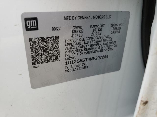 1G1ZG5ST4NF207284 - 2022 CHEVROLET MALIBU RS 白色 照片 13