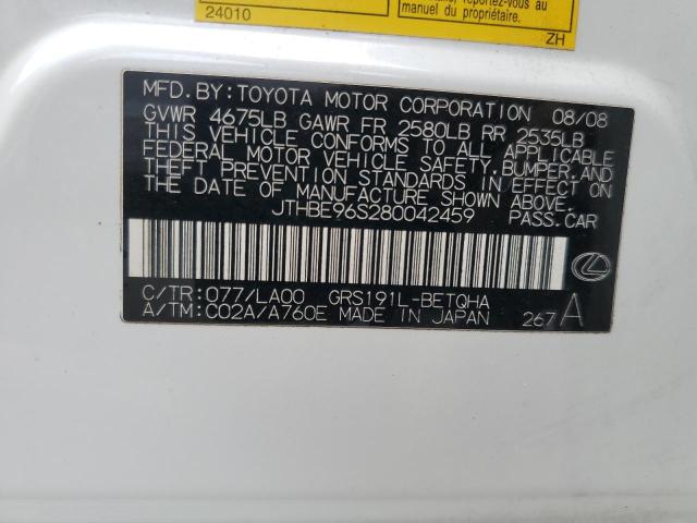 JTHBE96S280042459 - 2008 LEXUS GS 350 WHITE photo 12