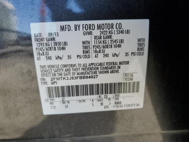 2FMTK3J83FBB94927 - 2015 FORD EDGE SEL CHARCOAL photo 13