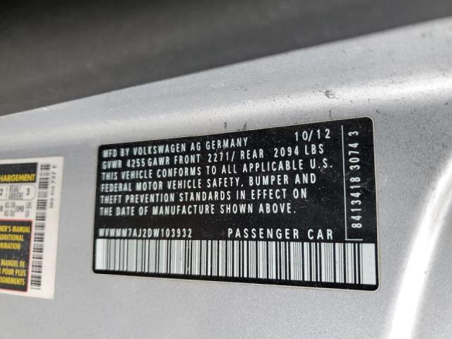 WVWMM7AJ2DW103932 - 2013 VOLKSWAGEN GOLF SILVER photo 12