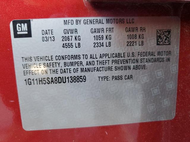 1G11H5SA8DU138859 - 2013 CHEVROLET MALIBU LTZ 红色 照片 12