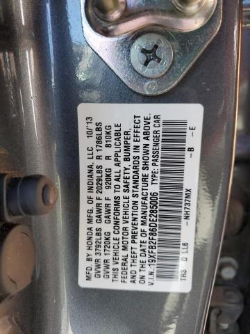 19XFB2F86DE285006 - 2013 HONDA CIVIC EX GRAY photo 12