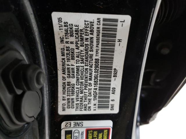 1HGFA16836L029088 - 2006 HONDA CIVIC EX BLACK photo 12