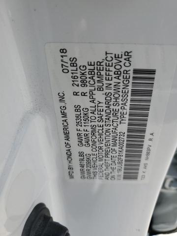 19UUB2F81KA002732 - 2019 ACURA TLX ADVANCE WHITE photo 12