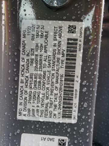 2HKRS3H72RH318190 - 2024 HONDA CR-V EXL GRAY photo 12