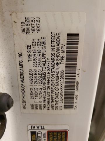 5J6RW2H8XKL028606 - 2019 HONDA CR-V EXL Білий фото 12