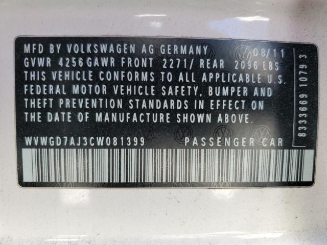 WVWGD7AJ3CW081399 - 2012 VOLKSWAGEN GTI WHITE photo 13