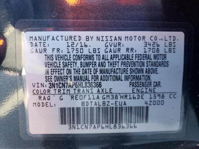 3N1CN7AP6HL836366 - 2017 NISSAN VERSA S GRAY photo 12