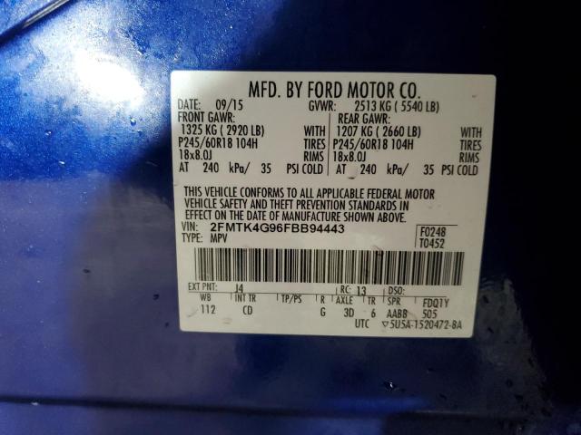 2FMTK4G96FBB94443 - 2015 FORD EDGE SE BLUE photo 13