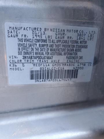 3N1AB7AP0DL674647 - 2013 NISSAN SENTRA S SILVER photo 12