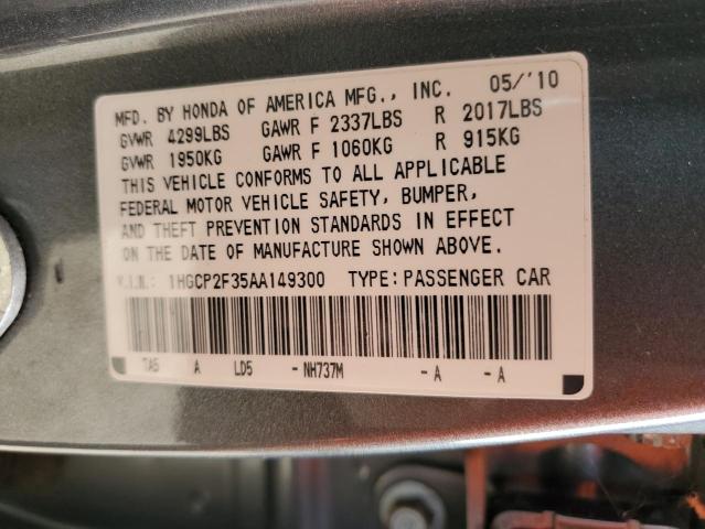 1HGCP2F35AA149300 - 2010 HONDA ACCORD LX GRAY photo 12