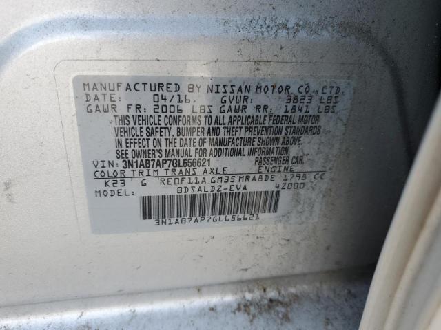 3N1AB7AP7GL656621 - 2016 NISSAN SENTRA S SILVER photo 12