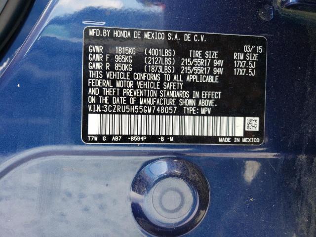 3CZRU5H55GM748057 - 2016 HONDA HR-V EX BLUE photo 12