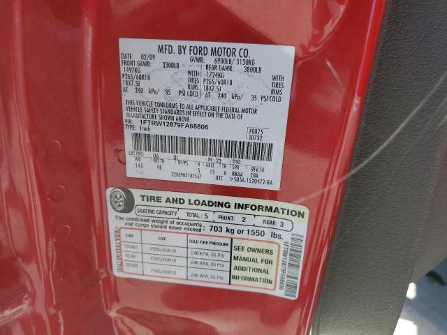 1FTRW12879FA68806 - 2009 FORD F150 SUPERCREW RED photo 12