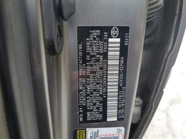 4T1BE32K84U930670 - 2004 TOYOTA CAMRY LE GRAY photo 12