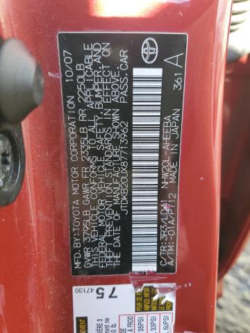 JTDKB20UX87713962 - 2008 TOYOTA PRIUS RED photo 12