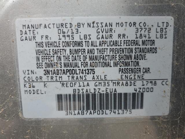 3N1AB7AP0DL741375 - 2013 NISSAN SENTRA S GRAY photo 12