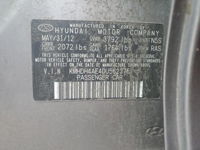 KMHDH4AE4DU562375 - 2013 HYUNDAI ELANTRA GLS GRAY photo 12