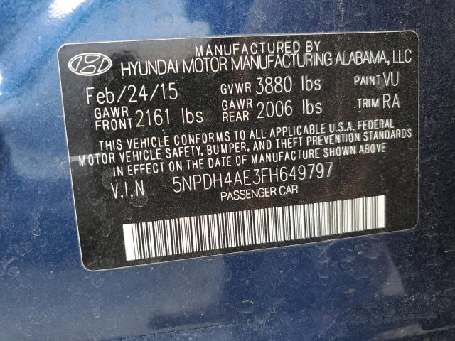 5NPDH4AE3FH649797 - 2015 HYUNDAI ELANTRA SE BLUE photo 12