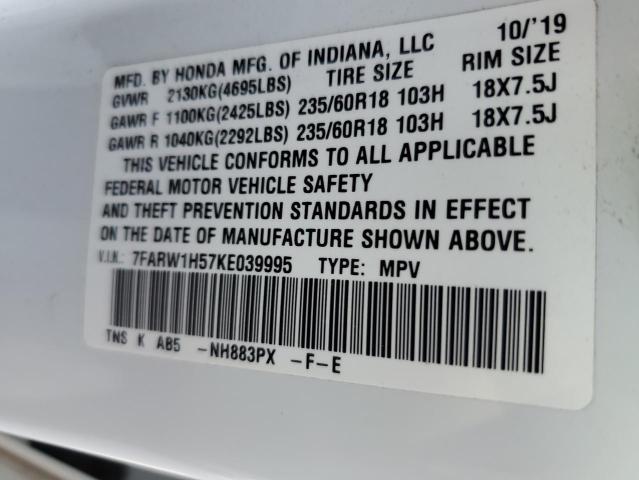 7FARW1H57KE039995 - 2019 HONDA CR-V EX WHITE photo 13