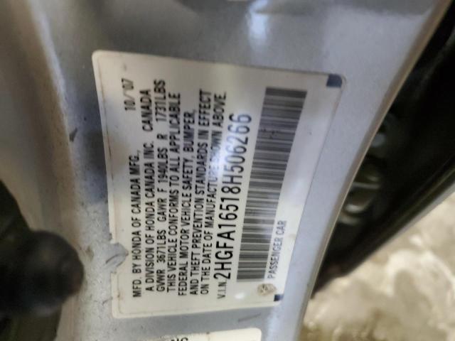 2HGFA16518H506266 - 2008 HONDA CIVIC LX SILVER photo 13