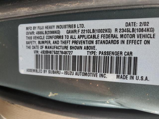 4S3BH675327649727 - 2002 SUBARU LEGACY OUTBACK AWP 绿色 照片 12