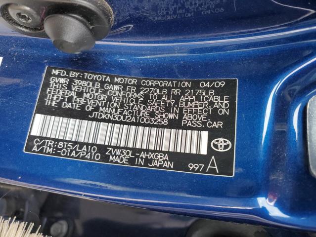 JTDKN3DU2A1003258 - 2010 TOYOTA PRIUS BLUE photo 12