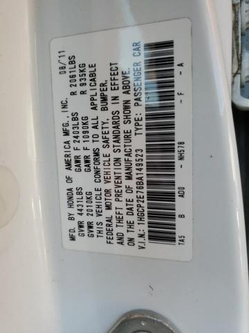 1HGCP2E76BA149523 - 2011 HONDA ACCORD EX WHITE photo 12