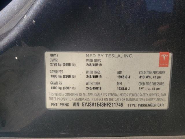 5YJSA1E43HF211746 - 2017 TESLA MODEL S GRAY photo 13