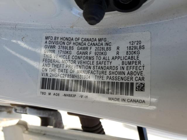 2HGFC2F85MH531904 - 2021 HONDA CIVIC SPORT 白色 照片 12