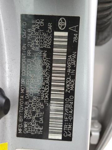 JTDKN3DU8A0173971 - 2010 TOYOTA PRIUS SILVER photo 12