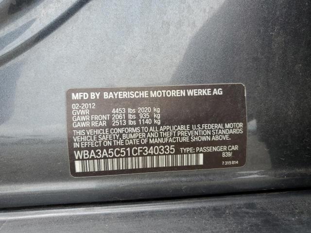 WBA3A5C51CF340335 - 2012 BMW 328 I GRAY photo 12