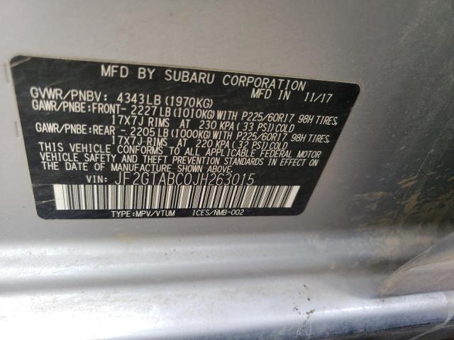 JF2GTABC0JH263015 - 2018 SUBARU CROSSTREK PREMIUM 银色 照片 12