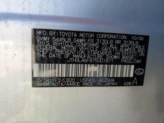 JTHGL46F875001871 - 2007 LEXUS LS 460L SILVER photo 12