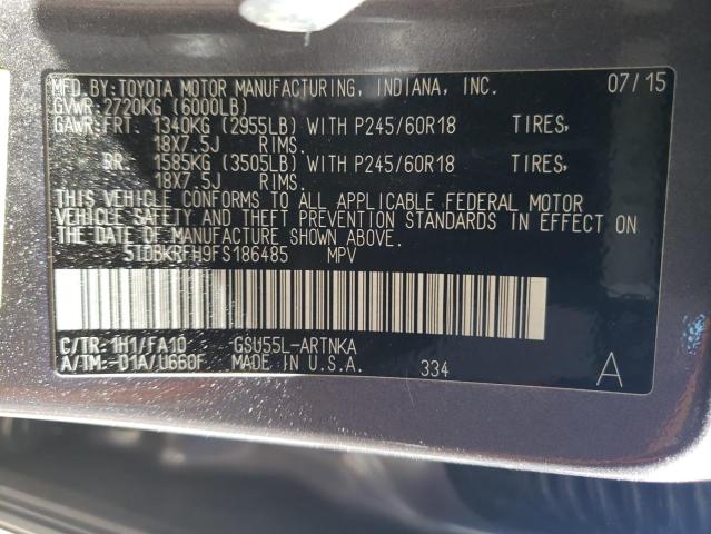 5TDBKRFH9FS186485 - 2015 TOYOTA HIGHLANDER LE GRAY photo 13