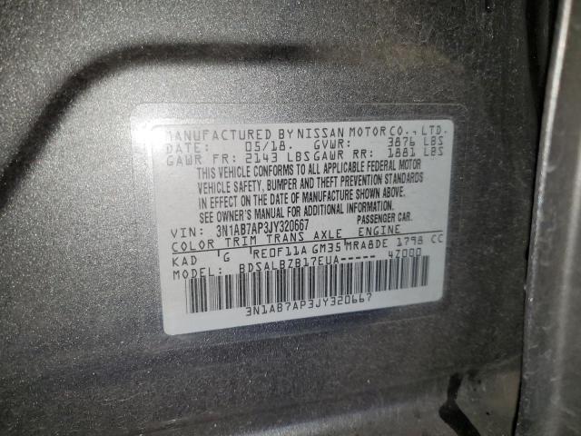 3N1AB7AP3JY320667 - 2018 NISSAN SENTRA S GRAY photo 12