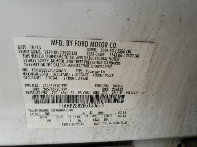 1FAHP2E82EG133615 - 2014 FORD TAURUS SEL WHITE photo 12