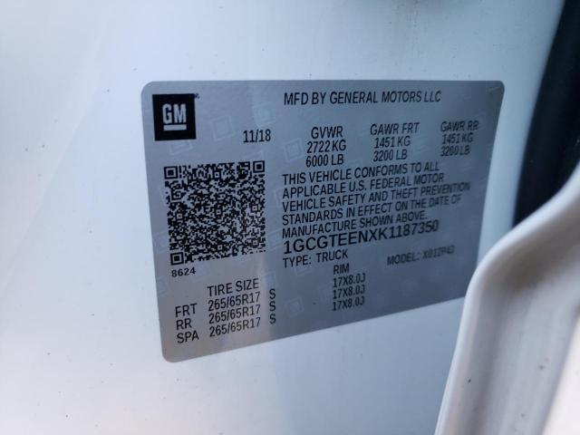 1GCGTEENXK1187350 - 2019 CHEVROLET COLORADO ZR2 WHITE photo 12