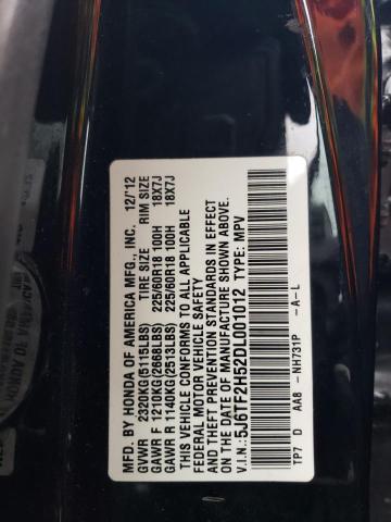 5J6TF2H52DL001012 - 2013 HONDA CROSSTOUR EXL შავი ფოტო 12