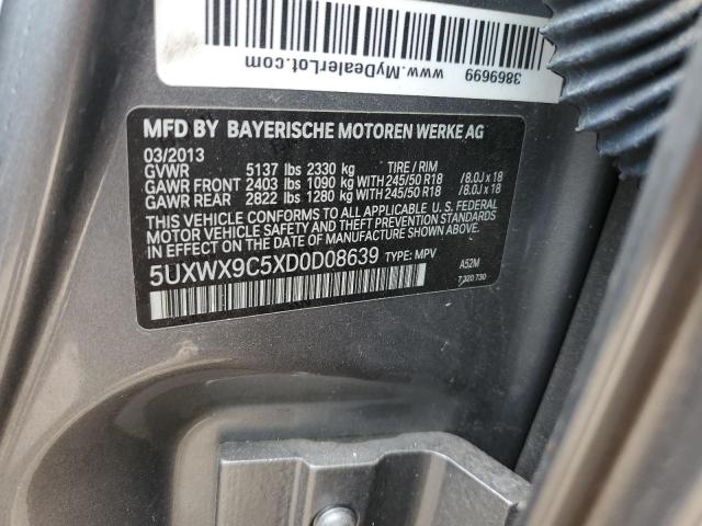 5UXWX9C5XD0D08639 - 2013 BMW X3 XDRIVE28I GRAY photo 13