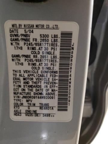 JN8DR09Y44W920091 - 2004 NISSAN PATHFINDER LE 银色 照片 13