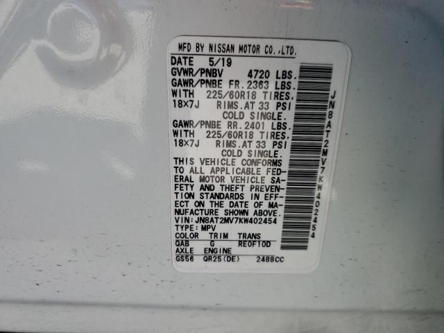 JN8AT2MV7KW402454 - 2019 NISSAN ROGUE S WHITE photo 13