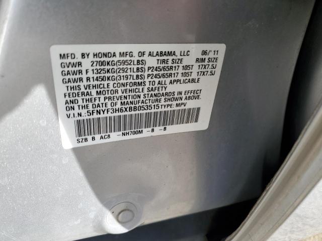 5FNYF3H6XBB053515 - 2011 HONDA PILOT EXL SILVER photo 13